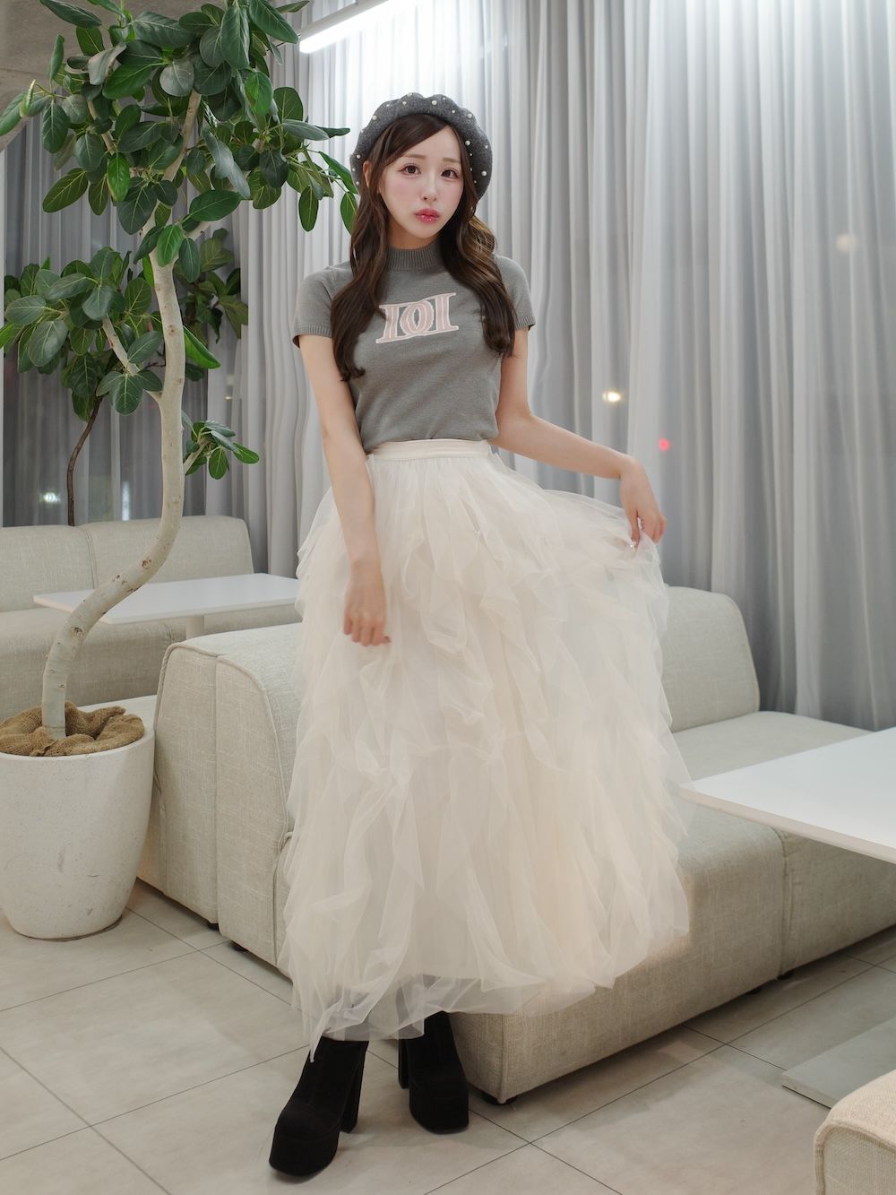 モデル：156cm（着用サイズ：FREE　着用カラー：GRY）