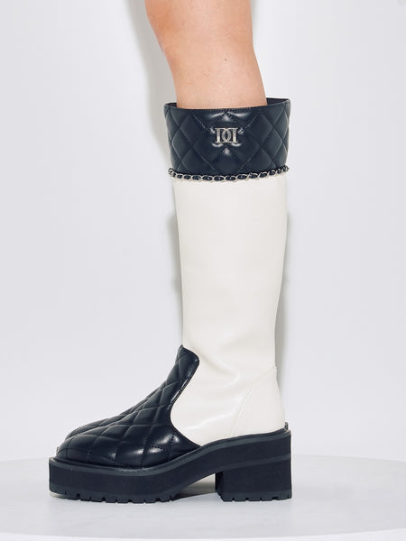 Chain-Quilted Leather Boots