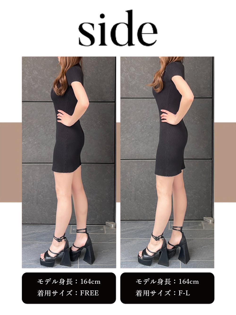 モデル：164cm（着用サイズ：FREE/F-L　着用カラー：BLK）