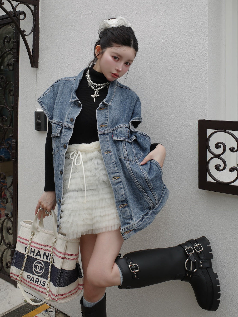 モデル：160cm（着用サイズ：M　着用カラー：BLK）