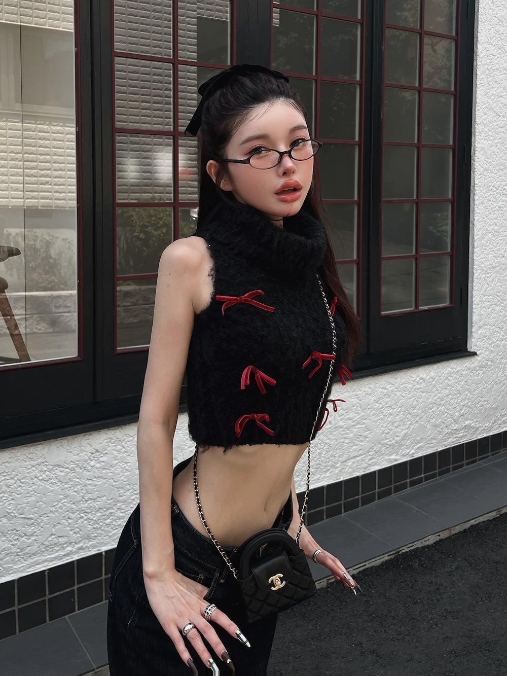 モデル：160cm（着用サイズ：FREE　着用カラー：BLK）