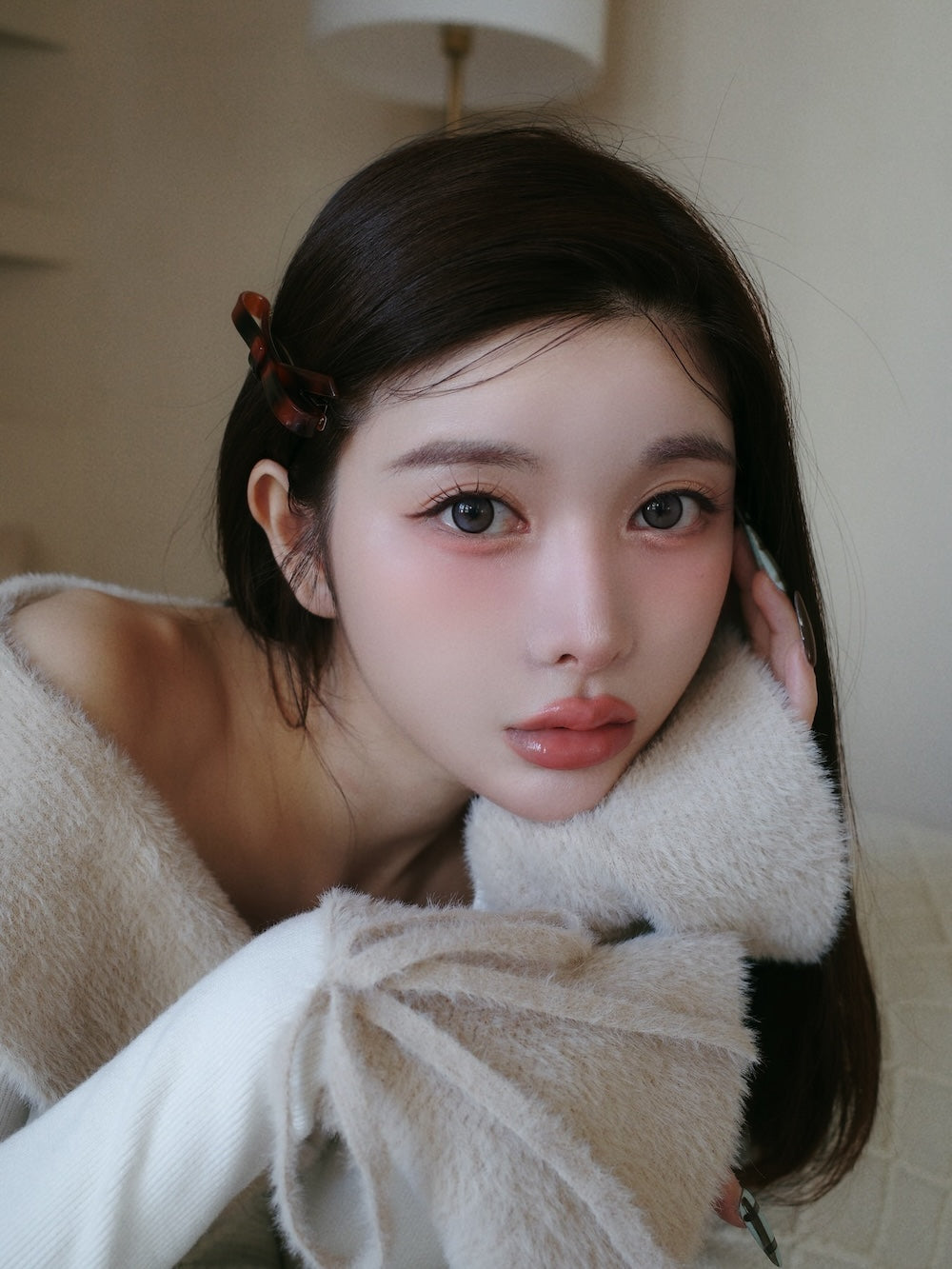 オフショルシャギーニットミニワンピース