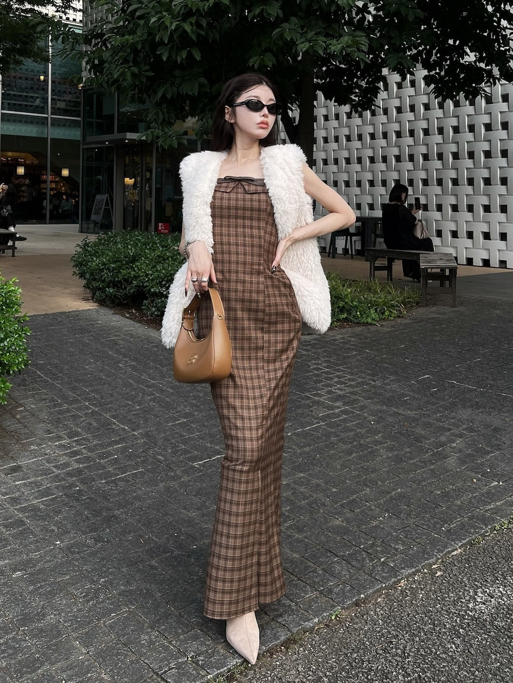 チェックバックリボンロングワンピース NOMAE ワンピース チェックバックリボンロングワンピース