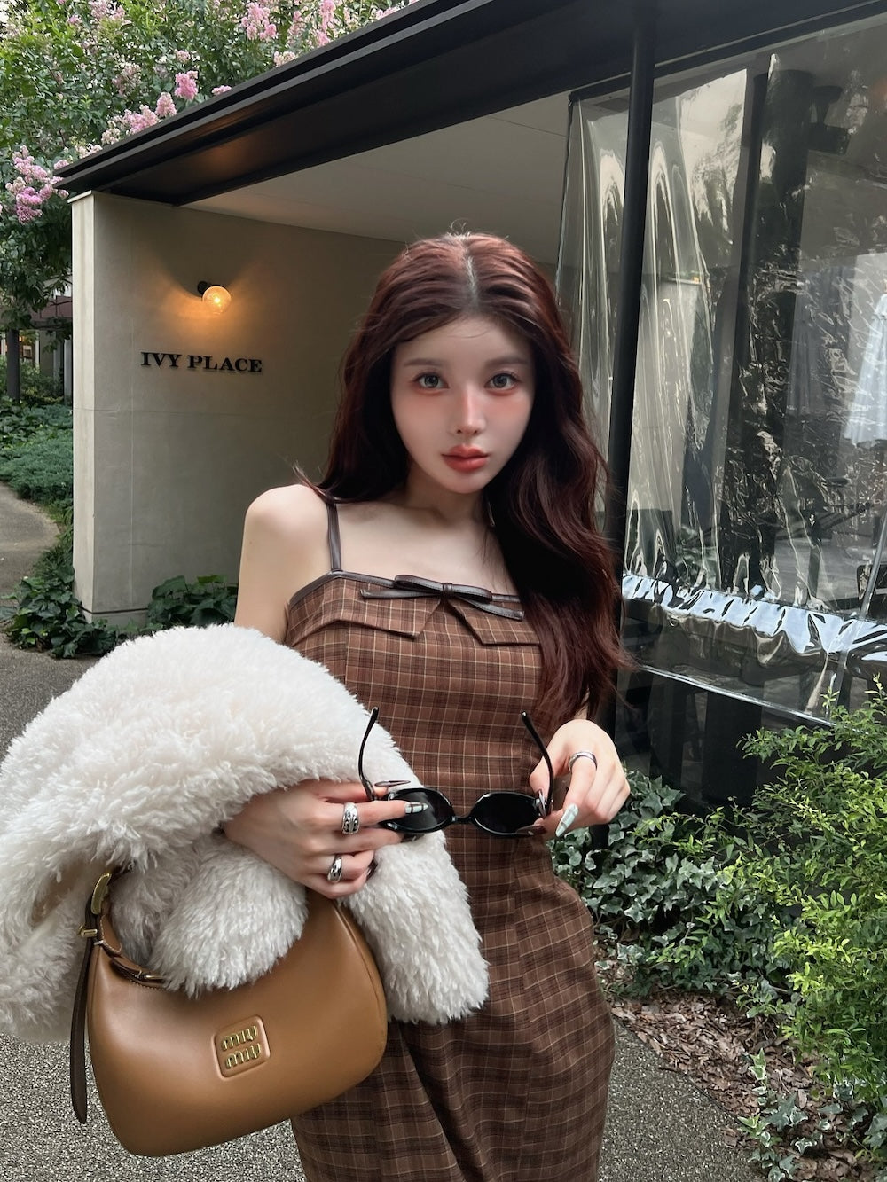 チェックバックリボンロングワンピース NOMAE ワンピース チェックバックリボンロングワンピース