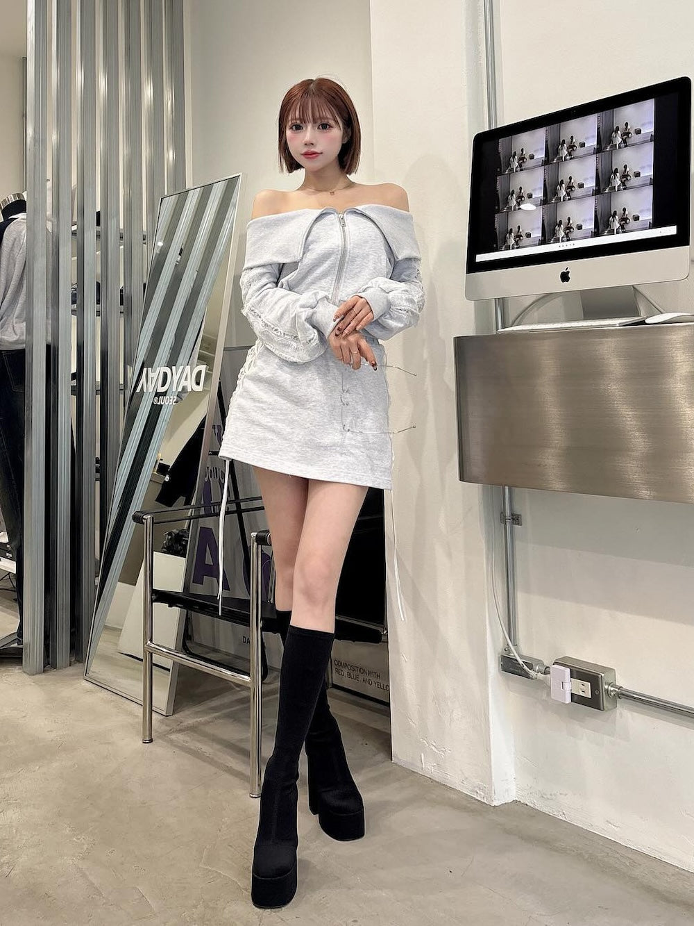 モデル：155cm（着用サイズ：FREE　着用カラー：L-GRY）