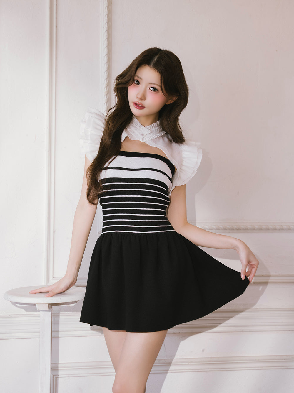 モデル：164cm（着用サイズ：FREE　着用カラー：BLK）