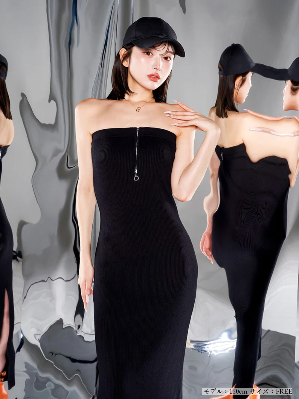 モデル：160cm（着用サイズ：FREE　着用カラー：BLK）