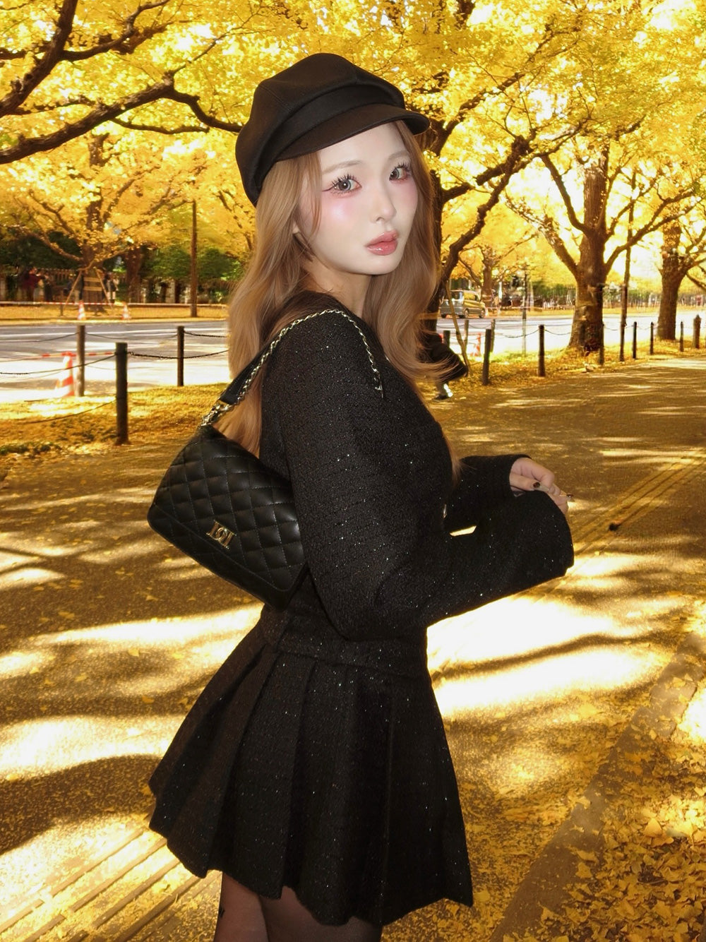 ボックスプリーツツイードミニワンピース