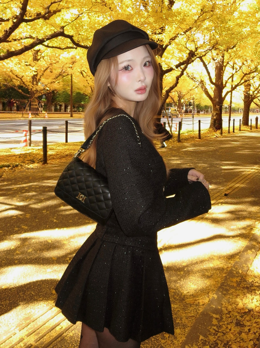 ボックスプリーツツイードミニワンピース