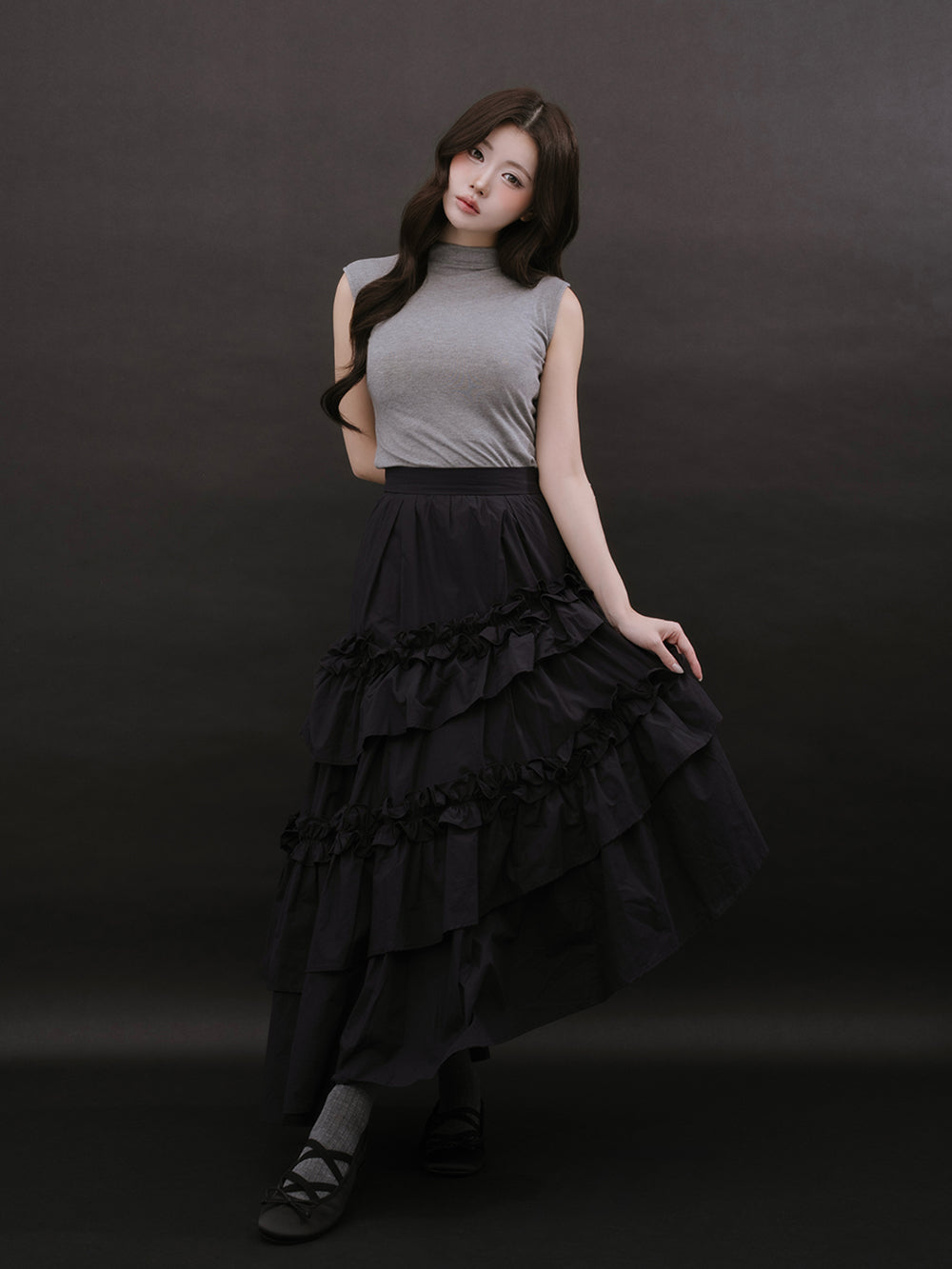モデル：164cm（着用サイズ：FREE　着用カラー：BLK）