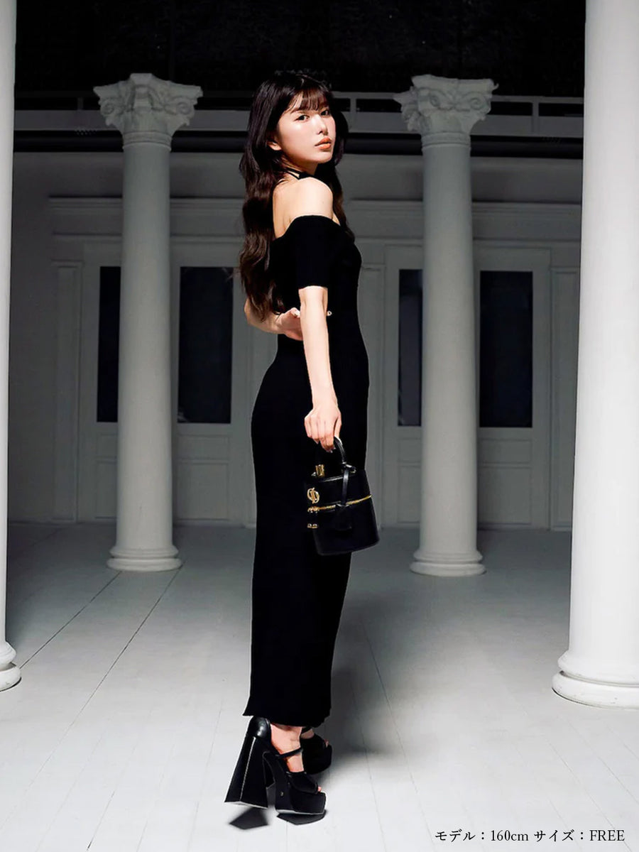 オフショルニットリボンワンピース