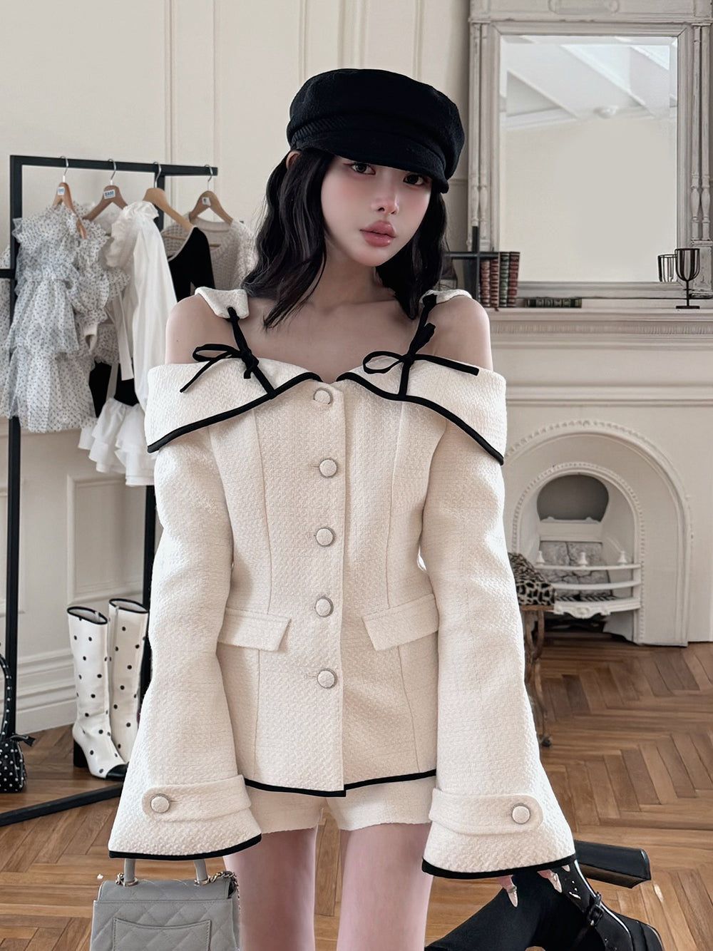 おまけ付きDarich♡ダーリッチ♡オフショル♡ツイード♡ホワイト パフスリーブオフショルツイードトップス – Darich (ダーリッチ)