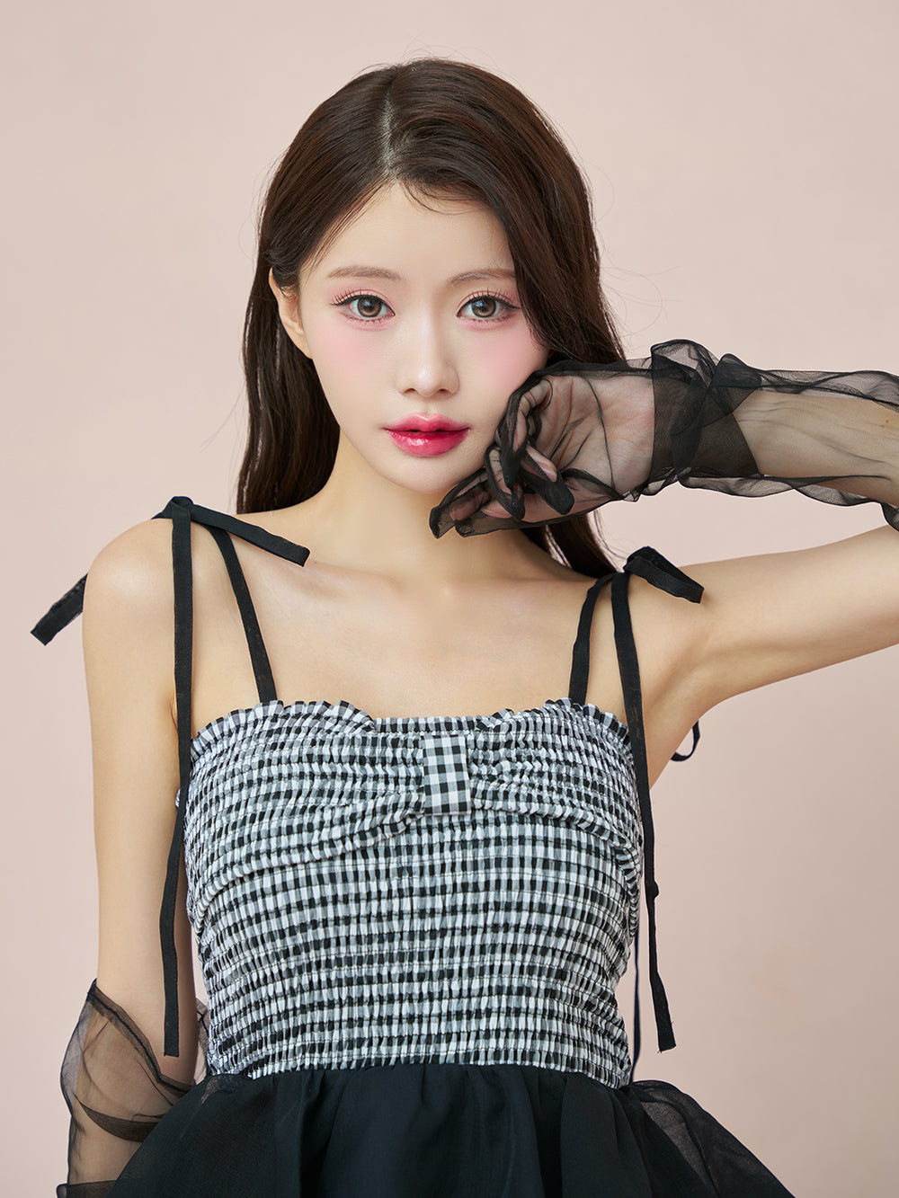 Darich AméliaMoi スリットチェックロングワンピース ホワイト Darich