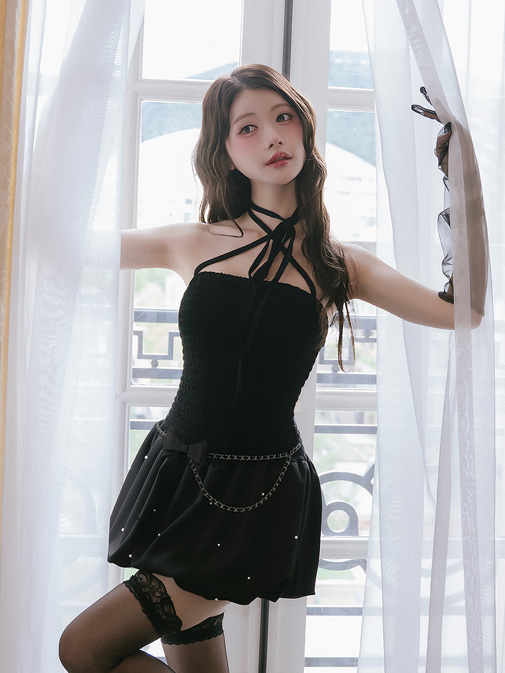 モデル：164cm（着用サイズ：FREE　着用カラー：BLK）