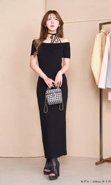 オフショルニットリボンワンピース