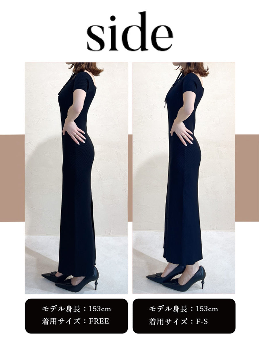 オフショルニットリボンワンピース