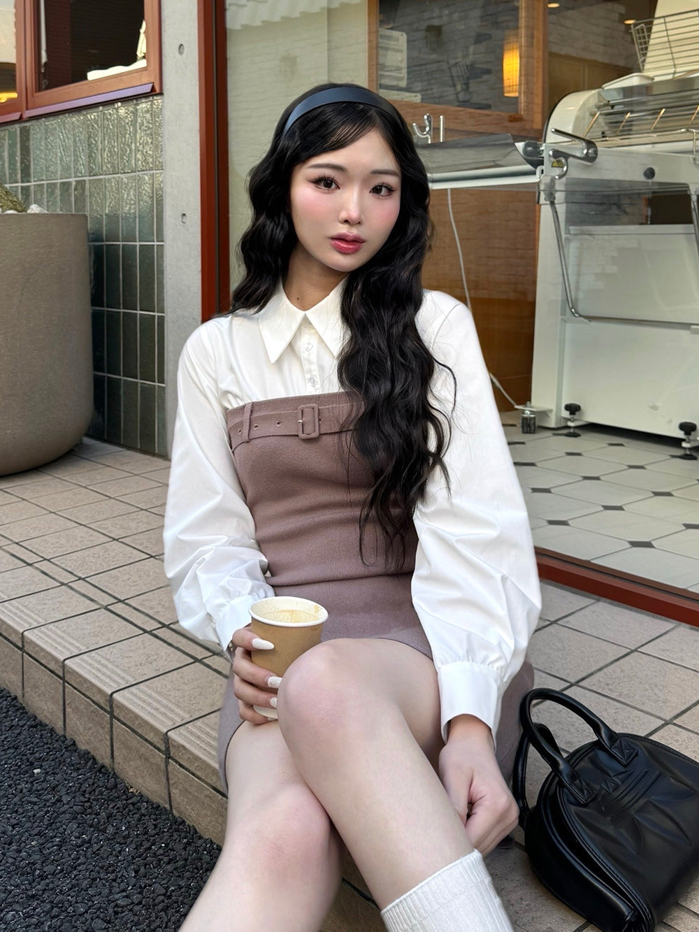 Darich シャツドッキングニットミニワンピース　BRW　新品未開封 ダーリッチ Darich シャツドッキングニットミニワンピース （ブラウン