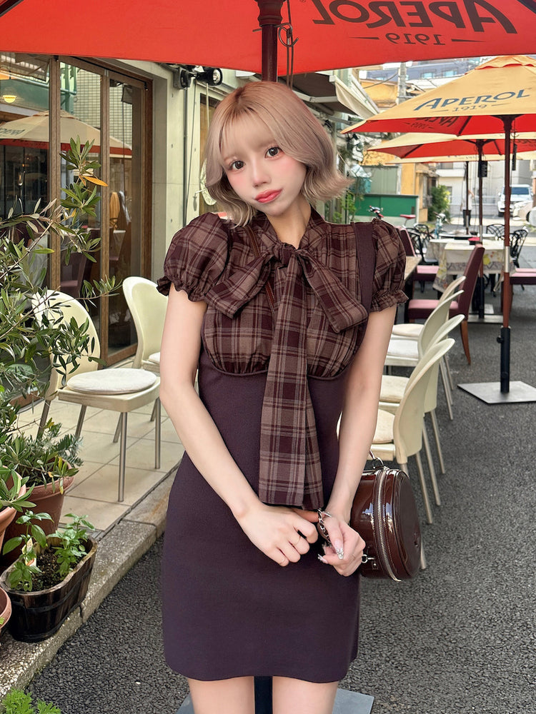 レイヤードライクボウタイニットミニワンピース – Darich