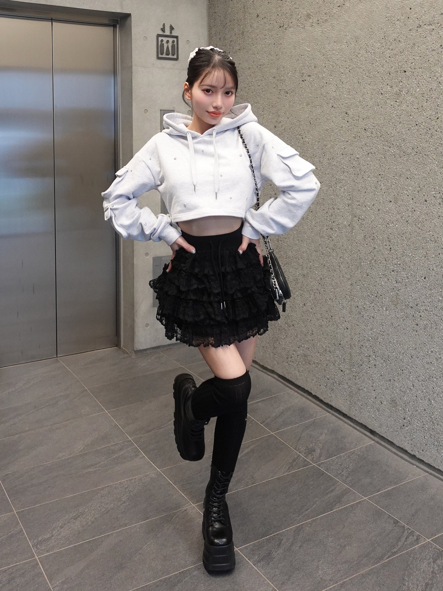 モデル：155cm（着用サイズ：FREE　着用カラー：GRY）