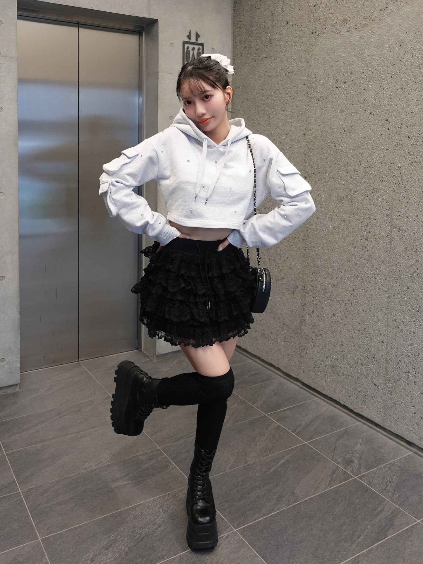 モデル：155cm（着用サイズ：FREE　着用カラー：GRY）