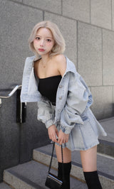 モデル：155cm（着用サイズ：S　着用カラー：I-BLU）