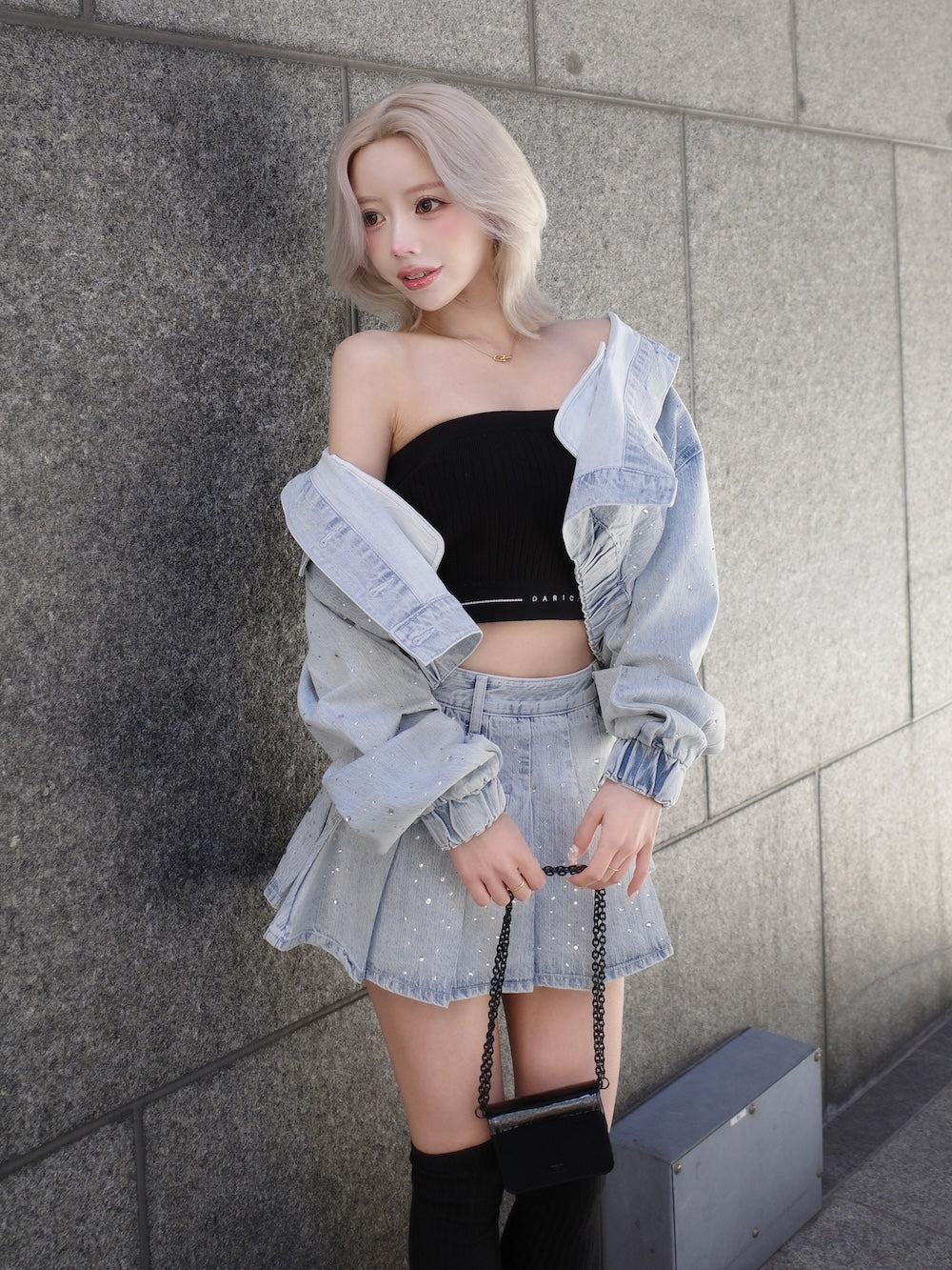 モデル：155cm（着用サイズ：S　着用カラー：I-BLU）