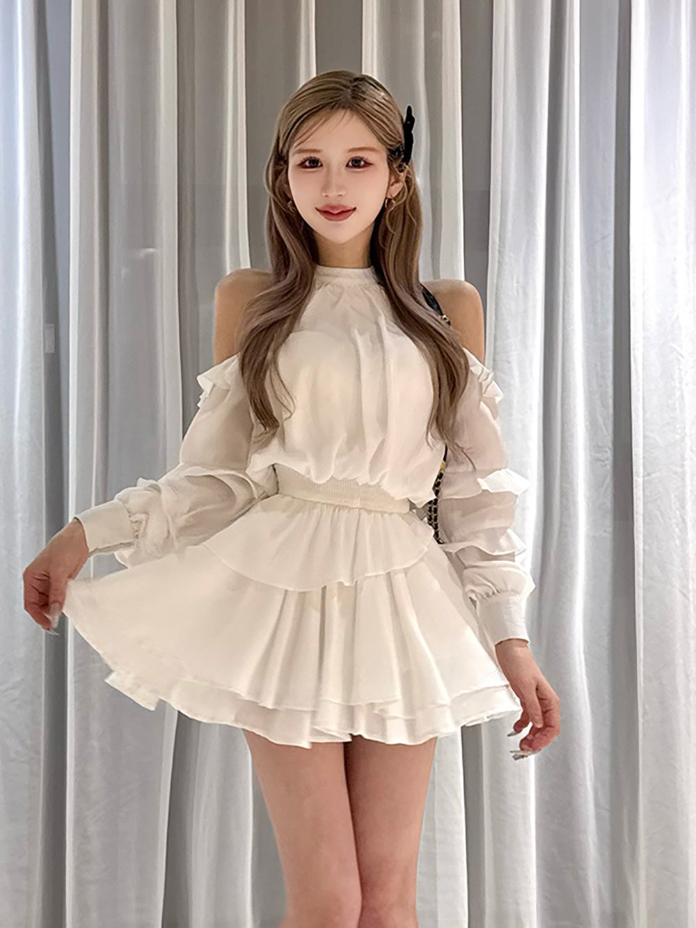 ボリュームシフォンミニワンピース