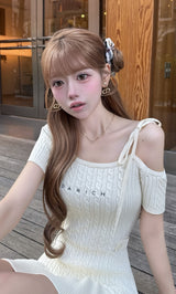Uhr ケーブルワンショルダートップス ロゴケーブルワンショルニットミニワンピース – Darich