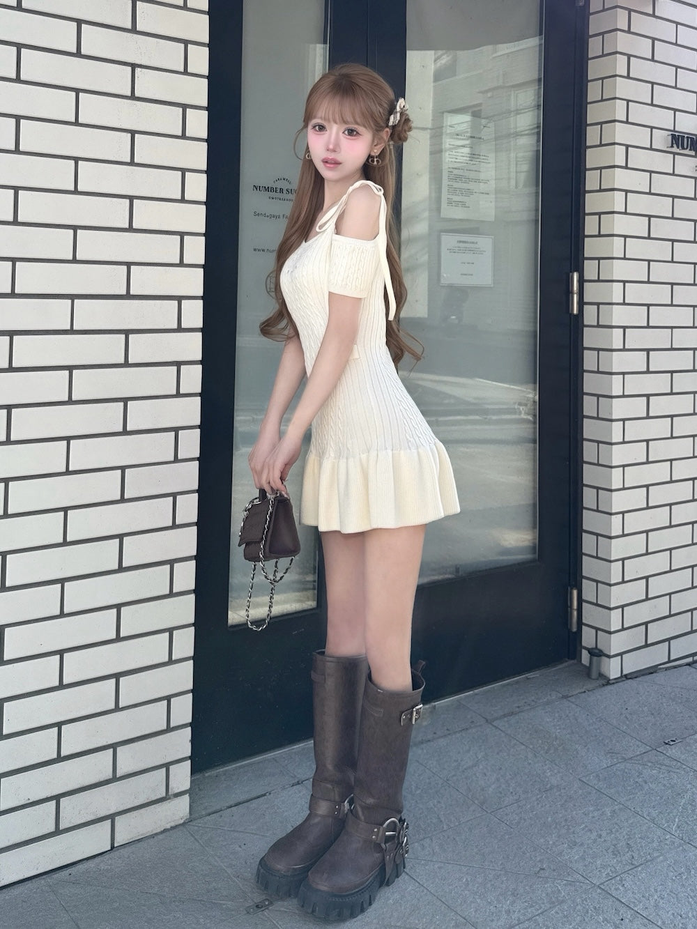 ロゴケーブルワンショルニットミニワンピース – Darich