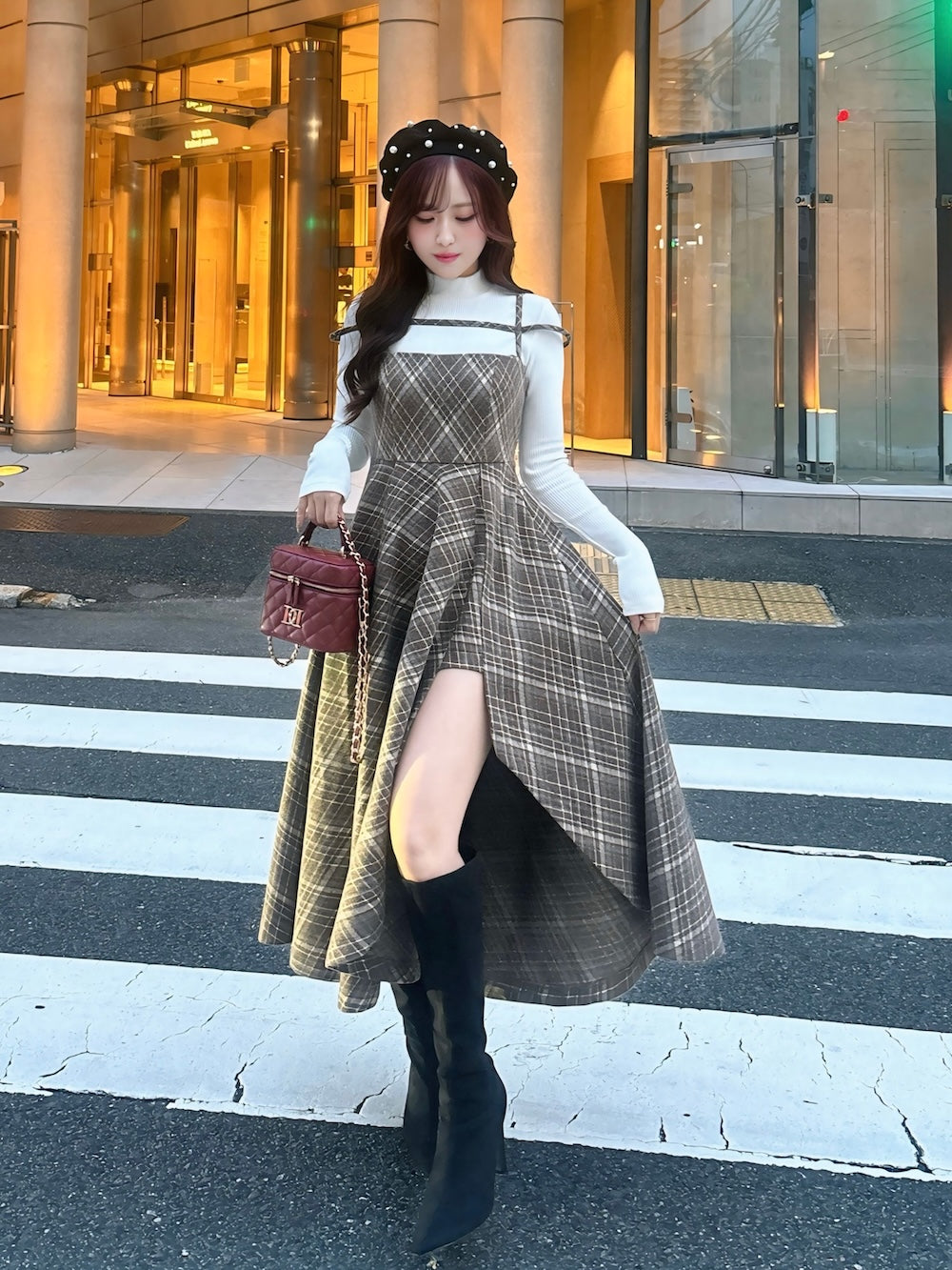 Darich♡レイヤードチェックイレヘムミディワンピース♡ブラック♡FL レイヤードチェックイレヘムミディワンピース – Darich (ダーリッチ)