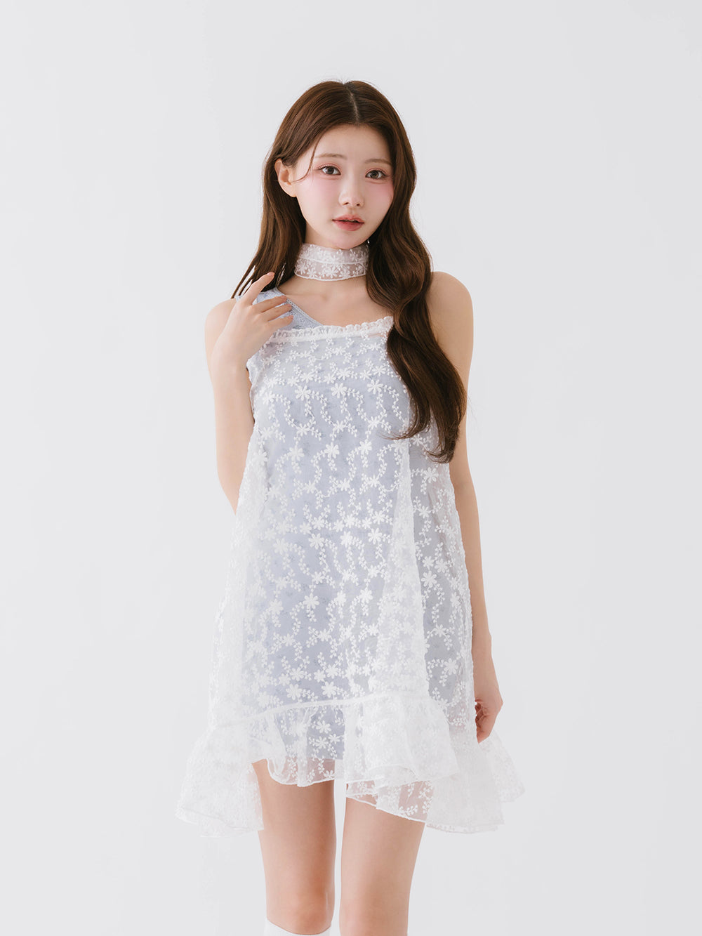 La Féerie Layered Lace Mini Dress - wht
