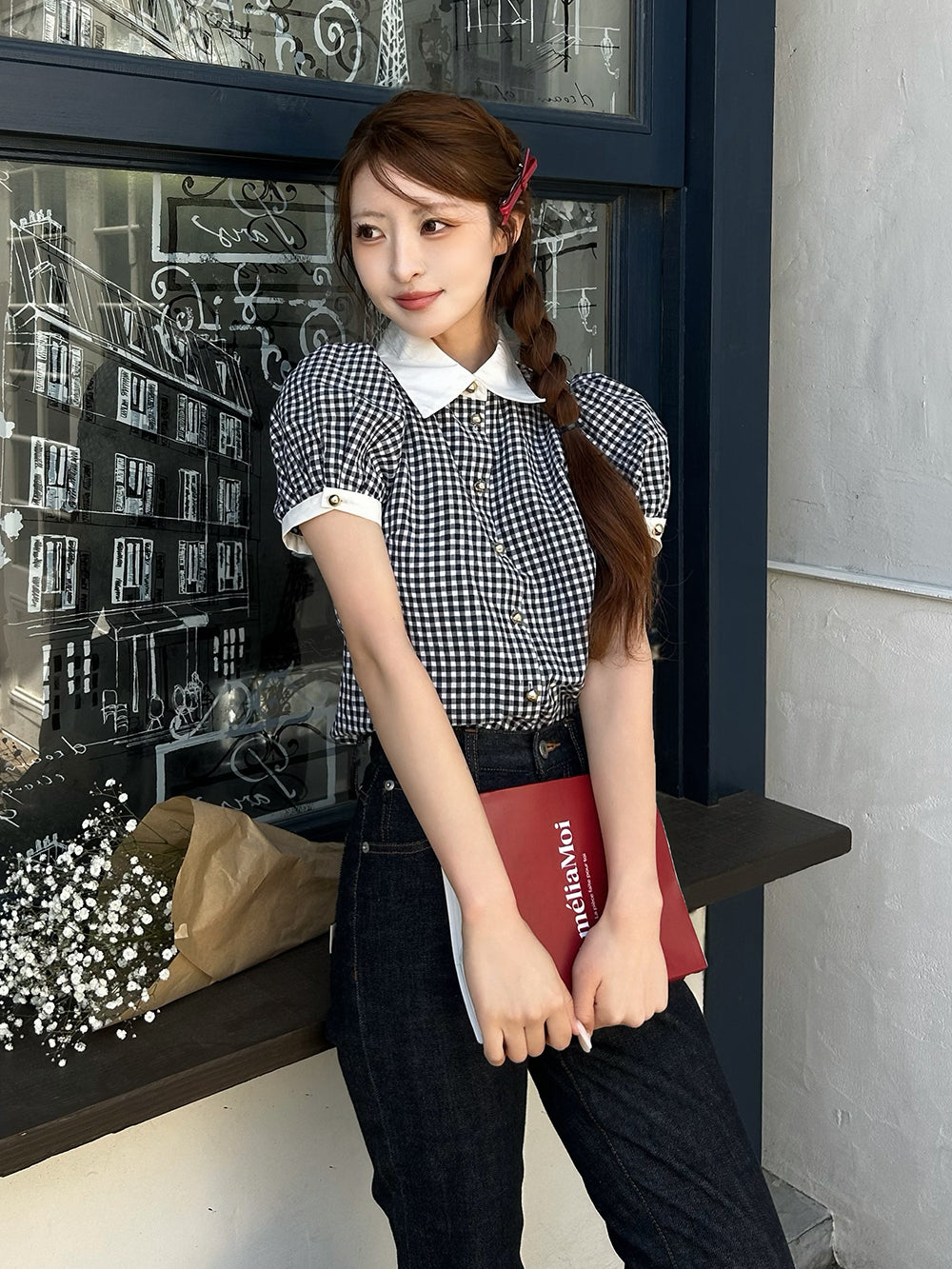 モデル：161cm（着用サイズ：FREE　着用カラー：BLK）