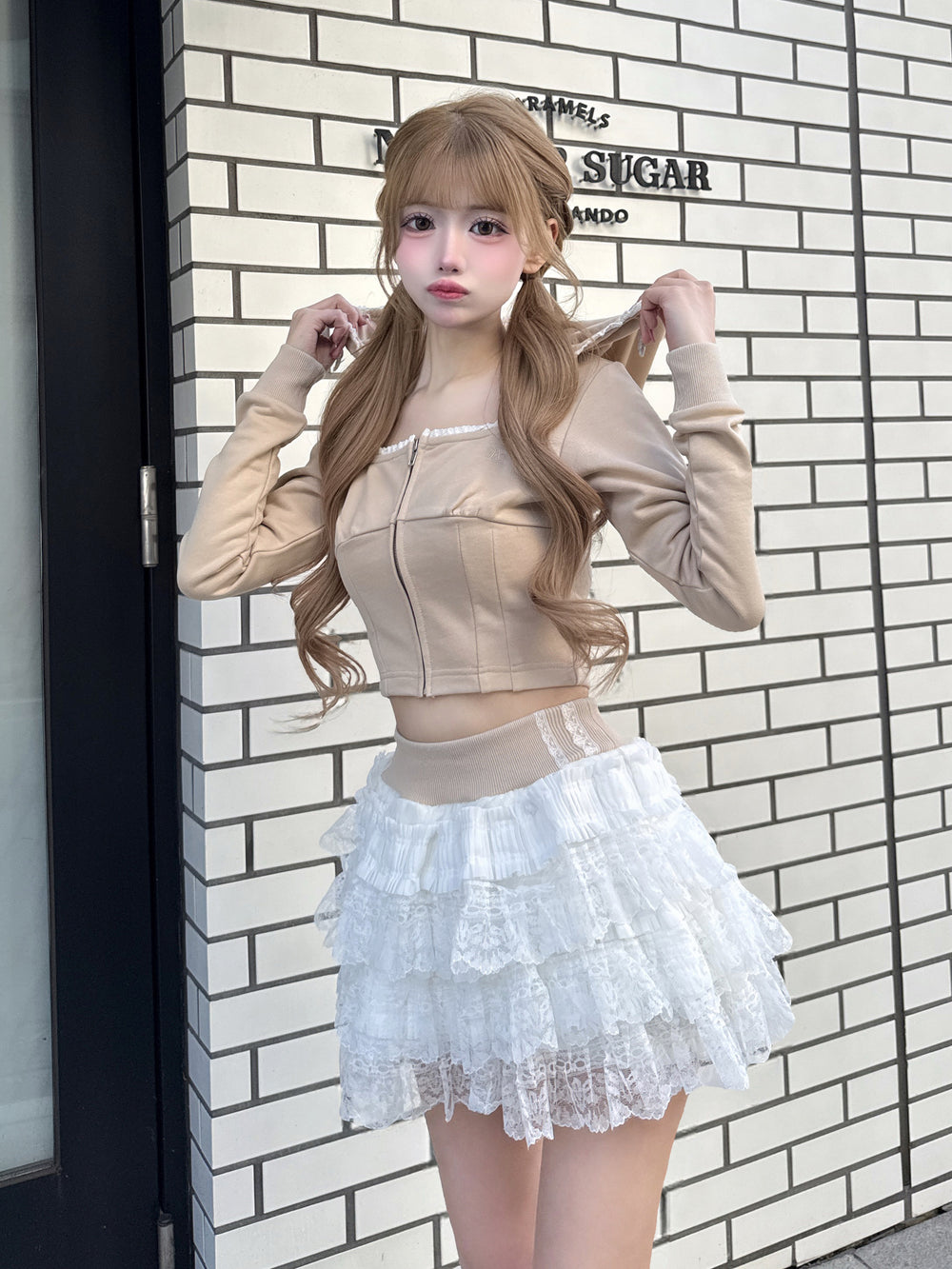 レースドッキングスウェットスカートセットアップ