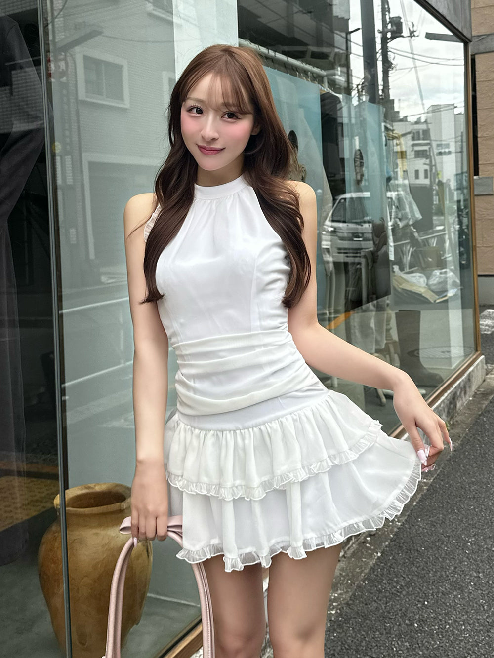 ボリュームフリルシフォンミニワンピース – Darich