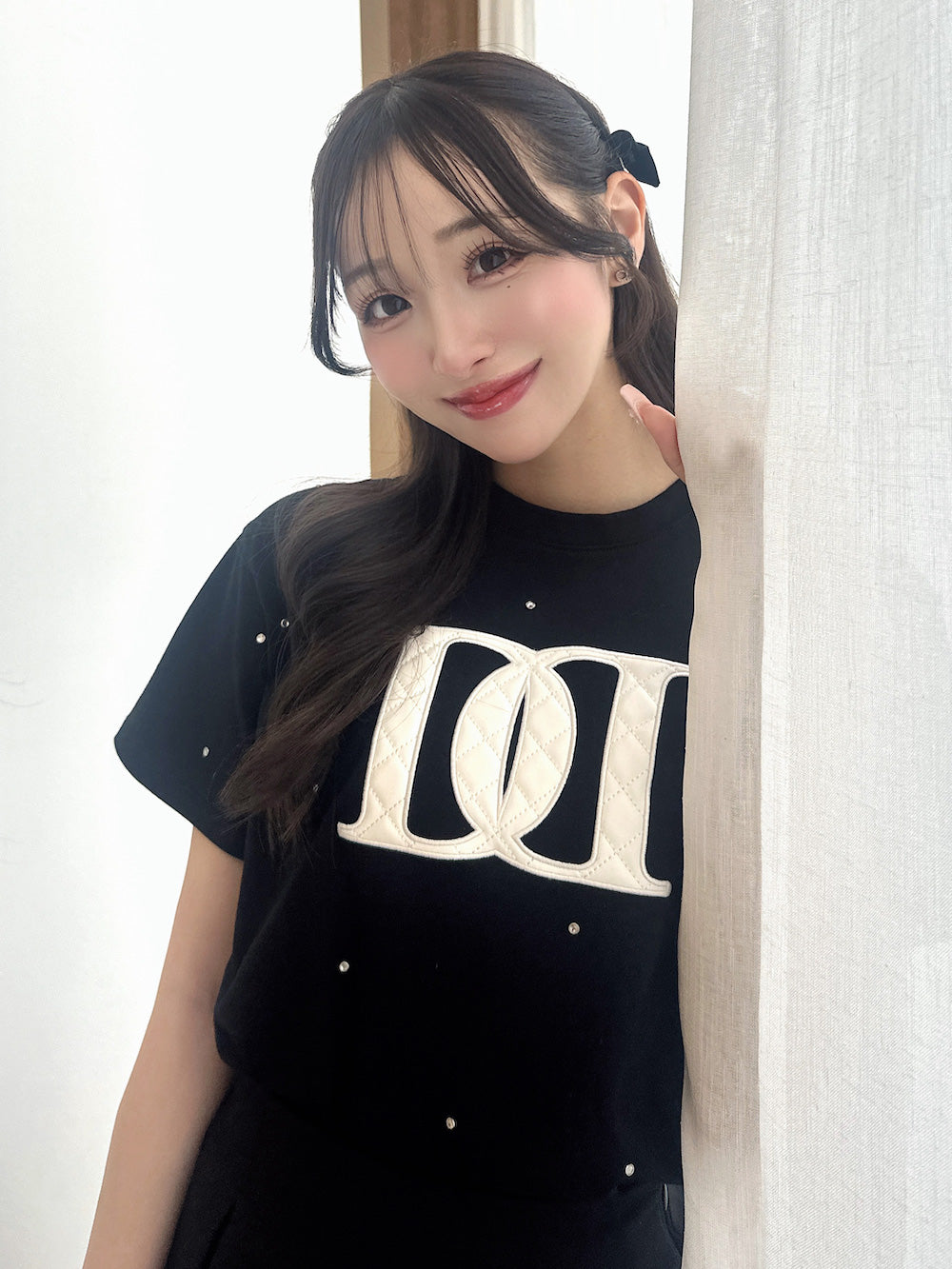 キルティングアップリケビジューTシャツ