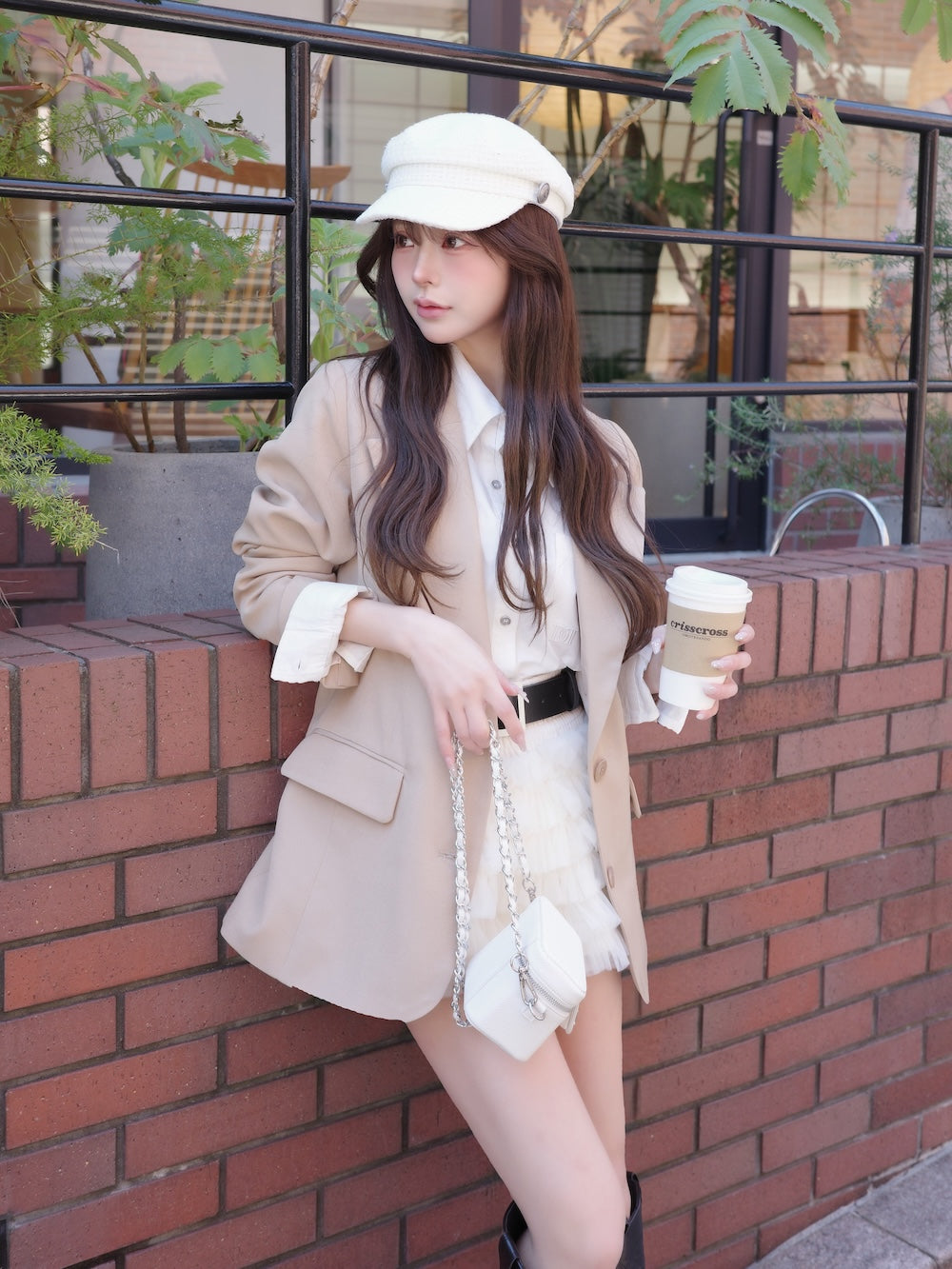 モデル：158cm（着用サイズ：S　着用カラー：WHT）