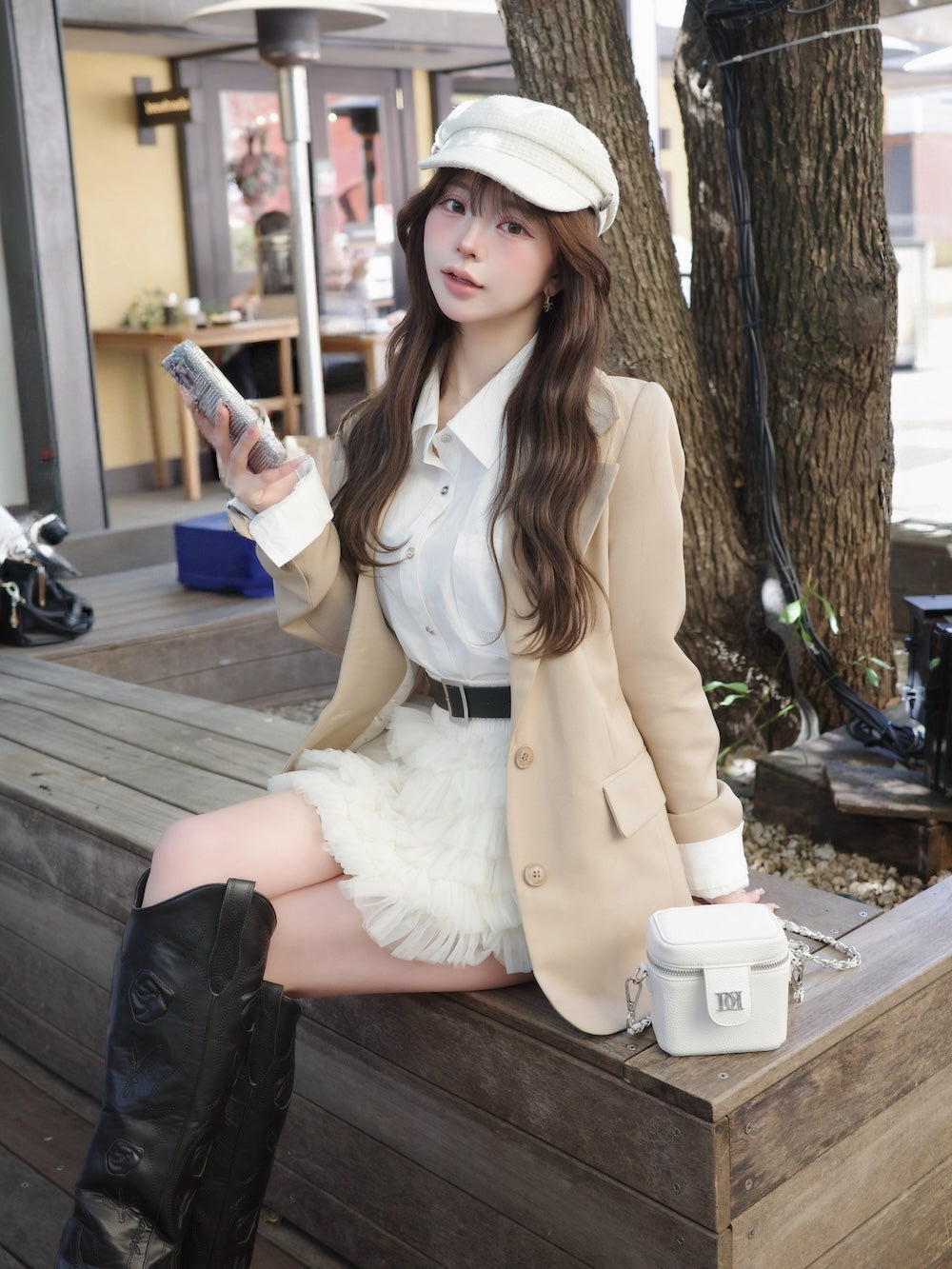 モデル：158cm（着用サイズ：S　着用カラー：WHT）