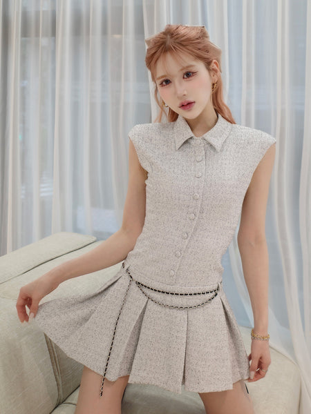 Chain Belt Tweed Mini Dress