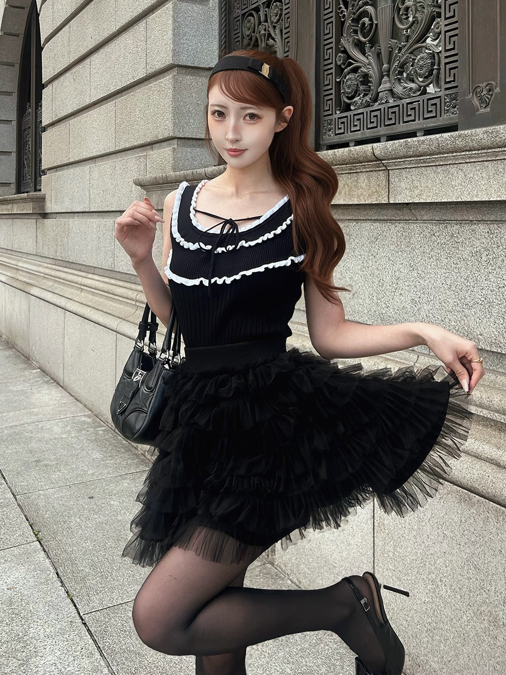 モデル：161cm（着用サイズ：FREE　着用カラー：BLK）