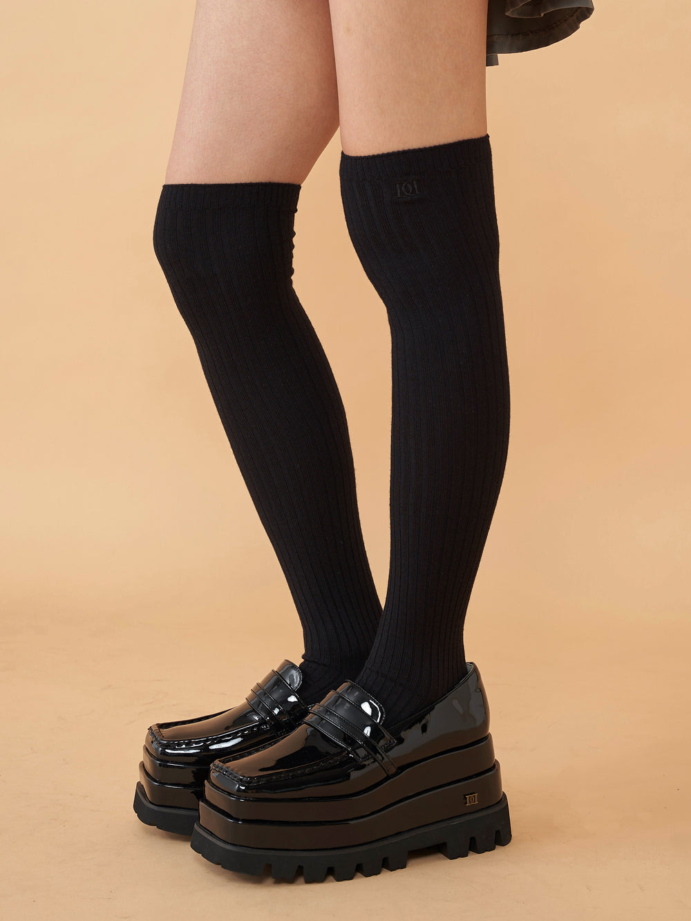 DDロゴニーハイソックス - blk