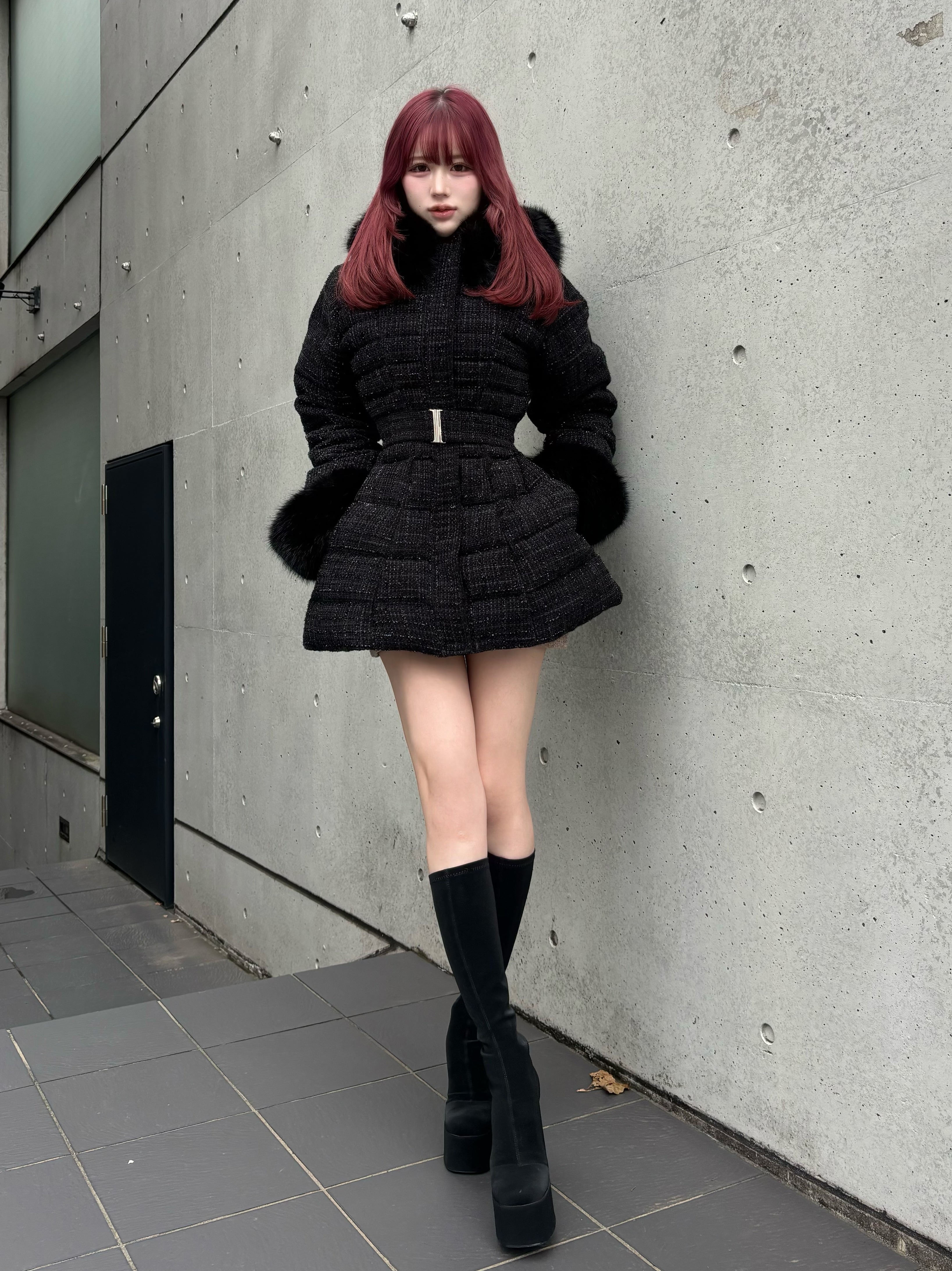 Darich ダーリッチ レディミディツイードダウンコート BLK S レディミディツイードダウンコート – Darich