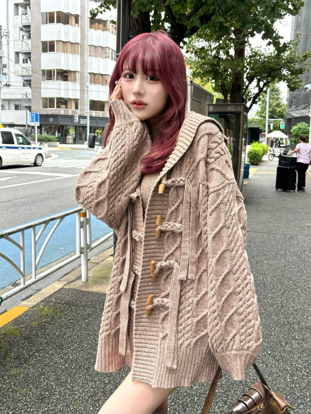 ケーブルアンサンブルニットミニワンピース