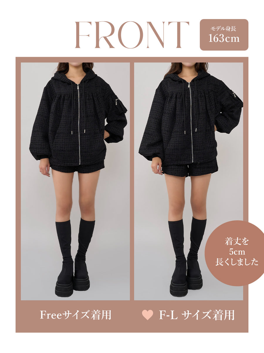 モデル：163cm（着用サイズ：FREE/F-L　着用カラー：BLK）