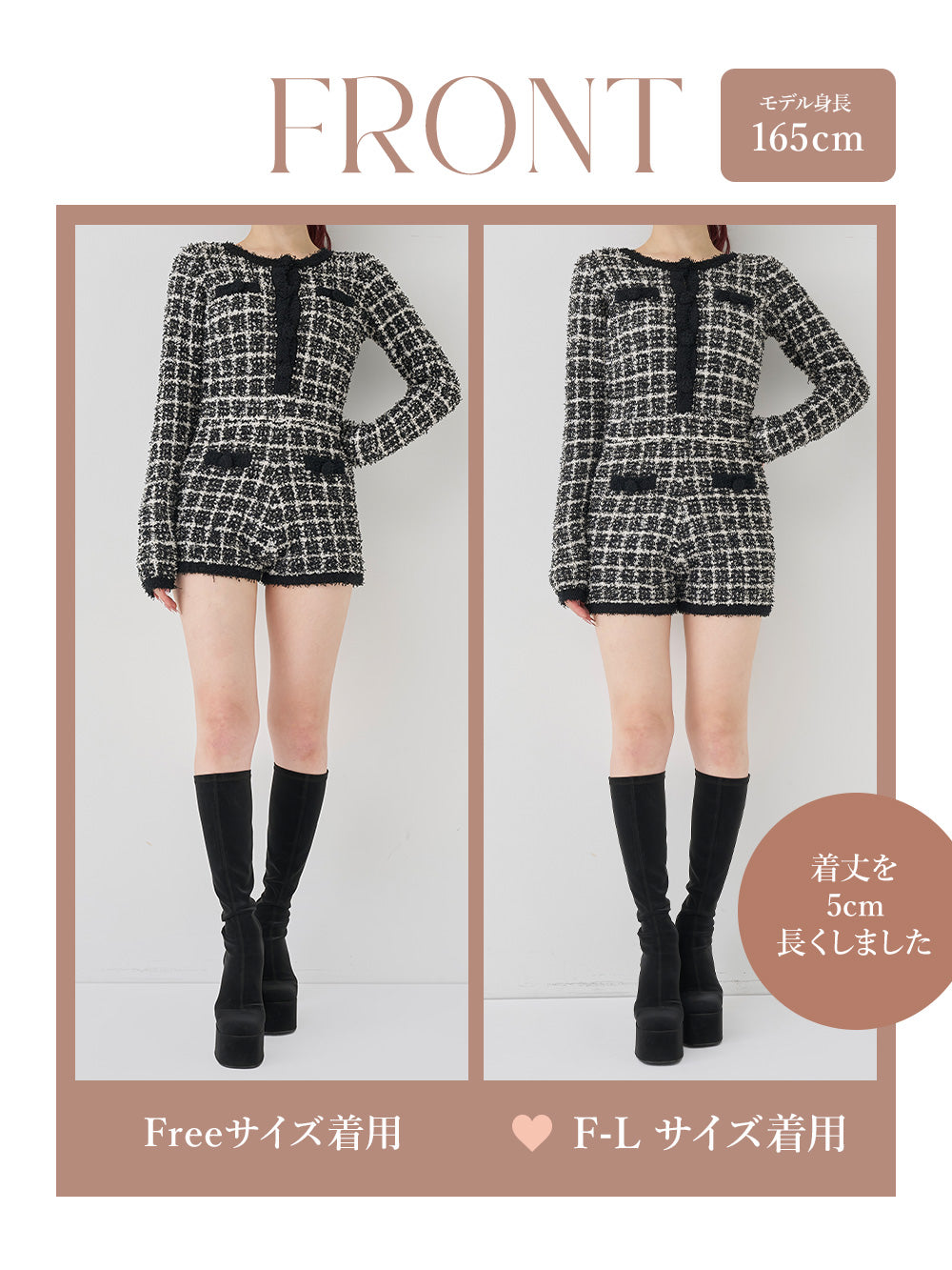 モデル：165cm（着用サイズ：FREE/F-L　着用カラー：BLK）
