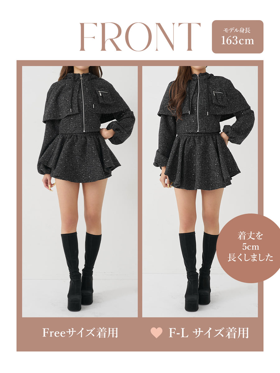 モデル：163cm（着用サイズ：FREE/F-L　着用カラー：BLK）