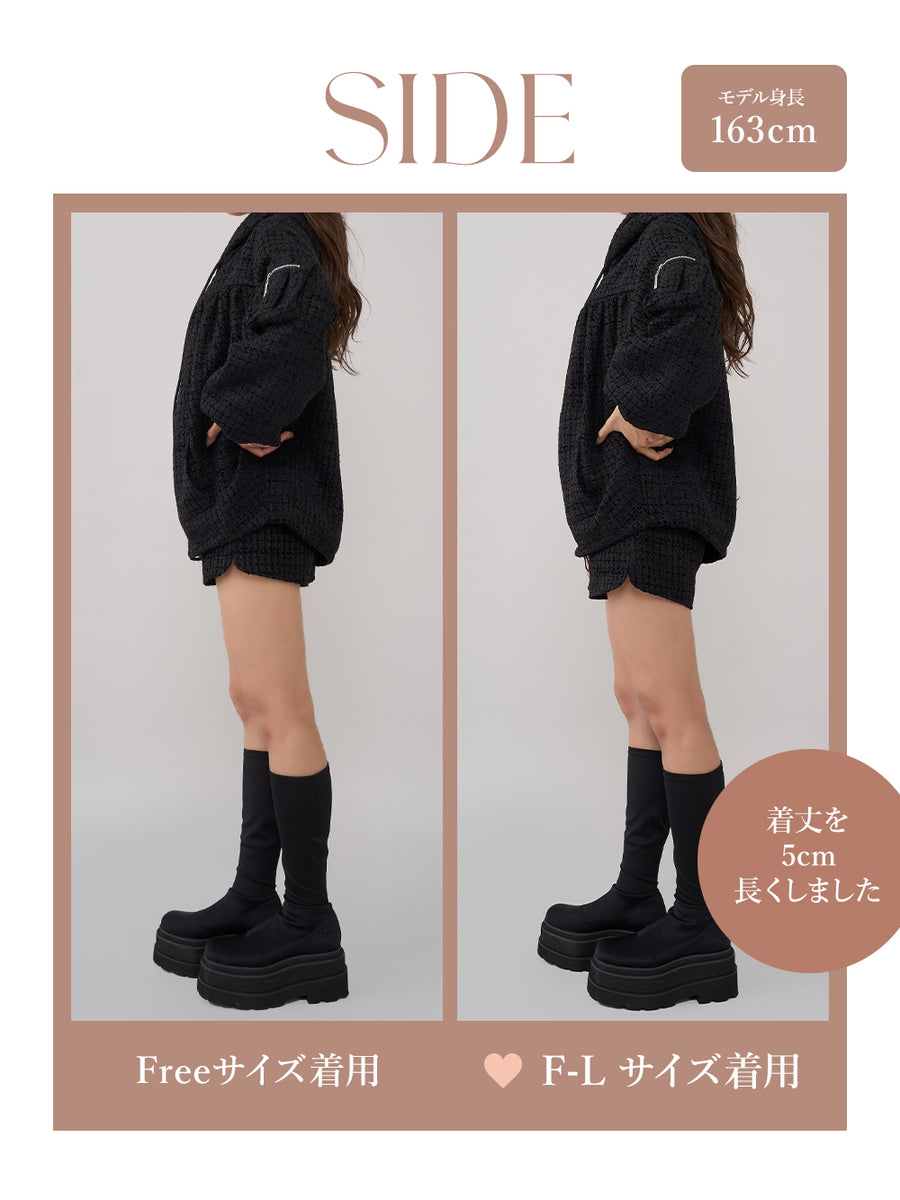 モデル：163cm（着用サイズ：FREE/F-L　着用カラー：BLK）