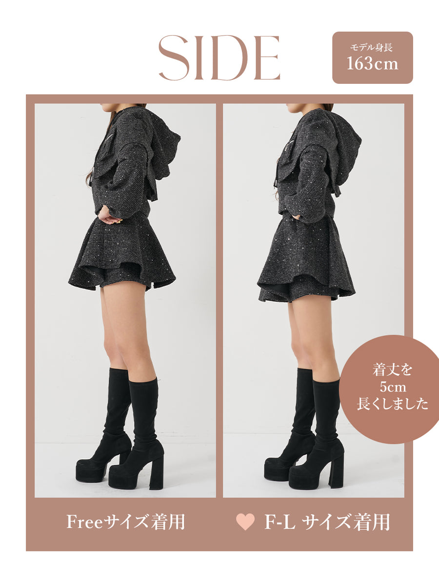 モデル：163cm（着用サイズ：FREE/F-L　着用カラー：BLK）