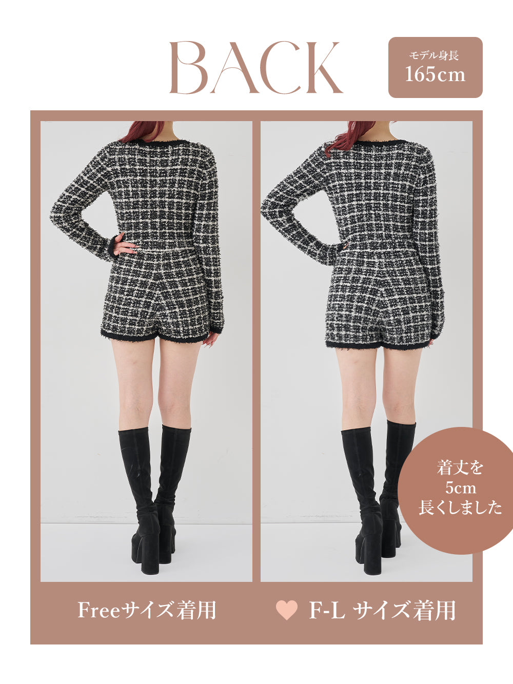 モデル：165cm（着用サイズ：FREE/F-L　着用カラー：BLK）