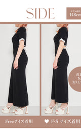 モデル：148cm（着用サイズ：F-S/FREE　着用カラー：BLK）