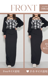 モデル：148cm（着用サイズ：F-S/FREE　着用カラー：BLK）